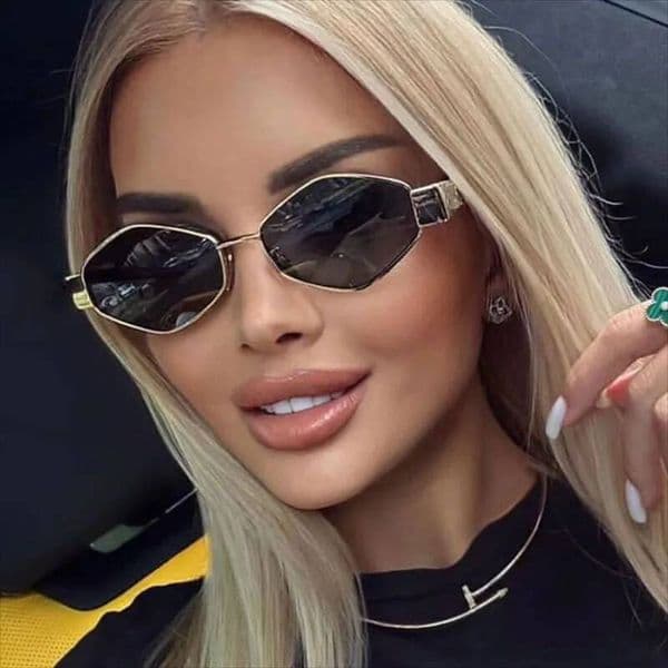 High Quality Vintage Fashion For Women High-end Metallic Rhombus Shape Street Photography Style Sunglasses 2181