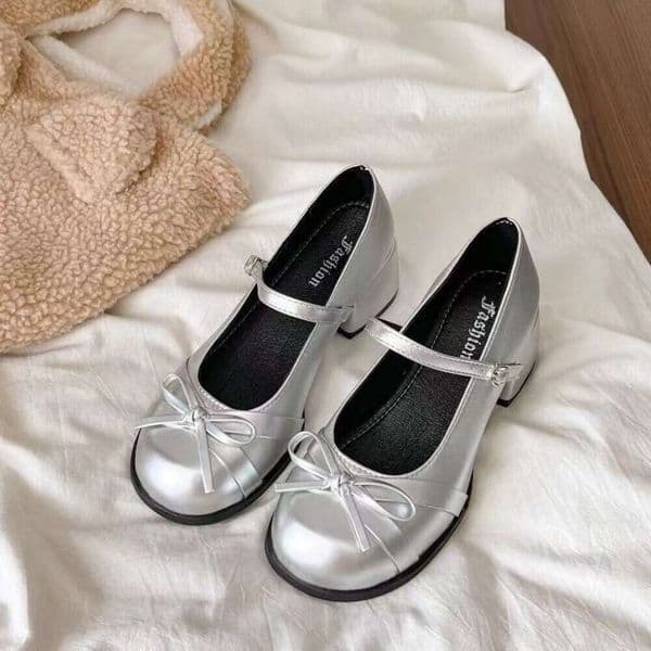 French-Style Mary Jane Leather Shoes For Women, 2026 Spring New Model, Shallow Fairy-Style Single-Strap Shoes With Bow And Chunky Heel 7E3