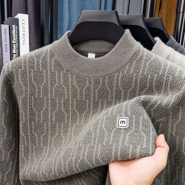 2026 Autumn/Winter New Men's Mid-Youth Semi-High Round Neck Thickened Warm Knit Sweater In Wool