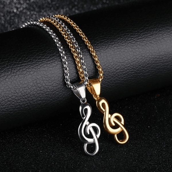 Hiphop Musical Note Pendant Necklace Stainless Steel 18K Gold Plated Music Symbol Necklaces for Men Women Fine Fashion Jewelry Birthday Christmas Gift