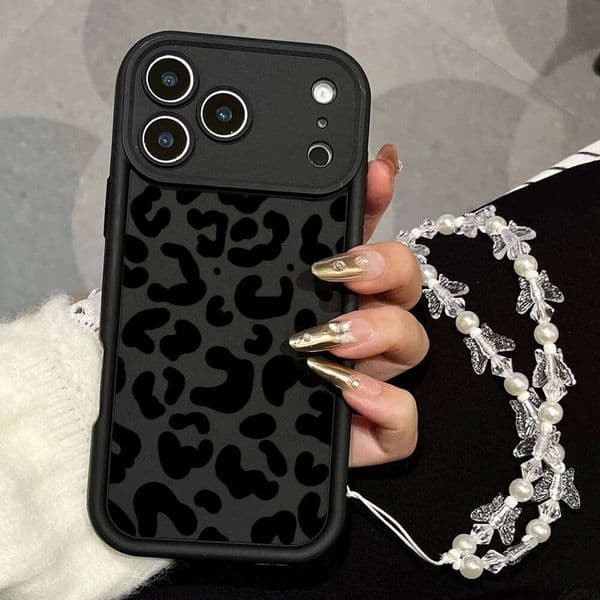 Fashion Black Leopard Print Lanyard Phone Case For iPhone 16 17 15 14 13 12 11 Pro Max 16E 17Air X XR XS 7 8 Plus TPU Soft Cover