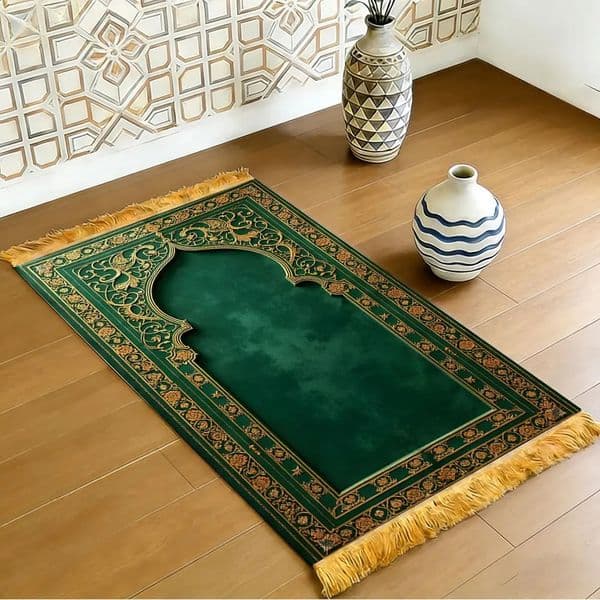 Dark Green Gold Floral Arch Islamic Prayer Rug Polyester Portable Muslim Salah Mat Ramadan 2026 Gift Home Decor Carpet 260601