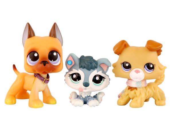 3 pcs LPS Pet Toy Mini Pet Shop Little Pet Figure Great Dane 244 Husky Puppy 2036 Collie 2452 Collectible Kid Gift Playset