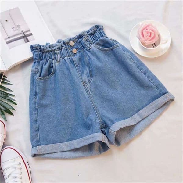 Women's Plus-Size Denim Shorts With Elastic Waist, Korean Style, Slimming, Loose Wide-Leg A-Line Hot Pants For Trendy Women Cc6