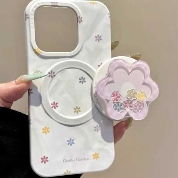 flower Purple checkered sways with joy For Magnetic Phone Grip Tok Griptok Stand For iPhone Funny Wireless ChargingJ260601