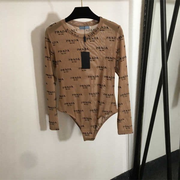 Designer T Shirt Women letter logo Sexy Sheer Mesh Jumpsuits casual Bodysuit Tops Fashion Long Sleeve Rompers tee S-XL