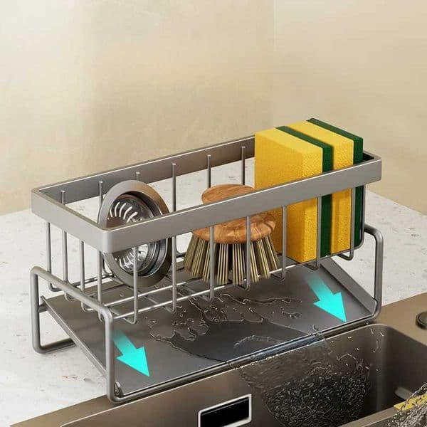 Sink Drain Kitchen Rack Organizer Stainless Steel Self draining Sink Shelf Soap Sponge Holder Dishcloth Towel Rack Filter BasketL260601OTKN