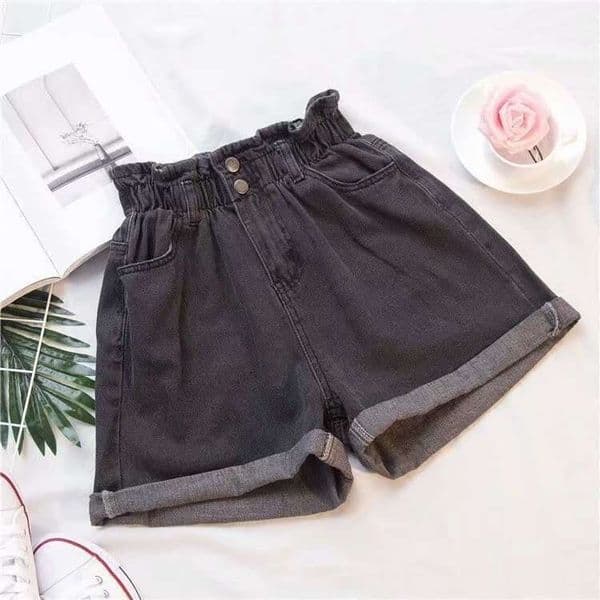 Women's Plus-Size Denim Shorts With Elastic Waist, Korean Style, Slimming, Loose Wide-Leg A-Line Hot Pants For Trendy Women f47