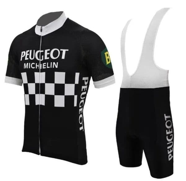 Peugeot NEW Man Black Vintage Cycling Jersey Set Short Sleeve Cycling Clothing Riding Clothes Suit Bike Wear Shorts Gel Pad