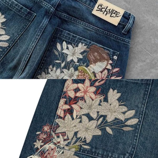 Hip Hop Japan Kimono Embroidered Shorts Men Casual Baggy Jeans Short Y2k Retro Blue Wide Leg Denim Jorts Skateboard Streetwear L260530