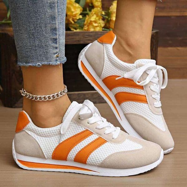 Women's Lightweight Fashion Comfort Non Slip Casual Sports Shoes Woman Orange Striped Mesh Breathable Platform Sneakers 26Y0601