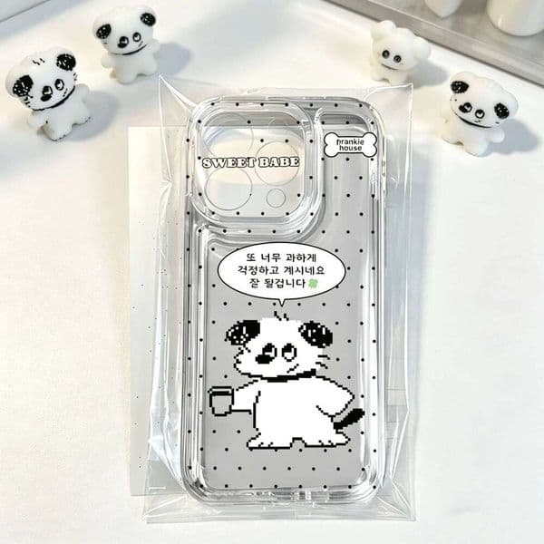 Korean Black Polka Dots Dog Phone Case For iPhone 16 15 14 13 12 11 Pro Max 17 Air Mini XSMax XS XR X 8 Plus Soft Back Cover
