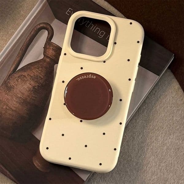Full Screen Korean Polka Dot With Bracket Soft Phone Case For iPhone 17 16 Plus 15 14 13 12 Pro Max Shockproof Protective Cover Z260601