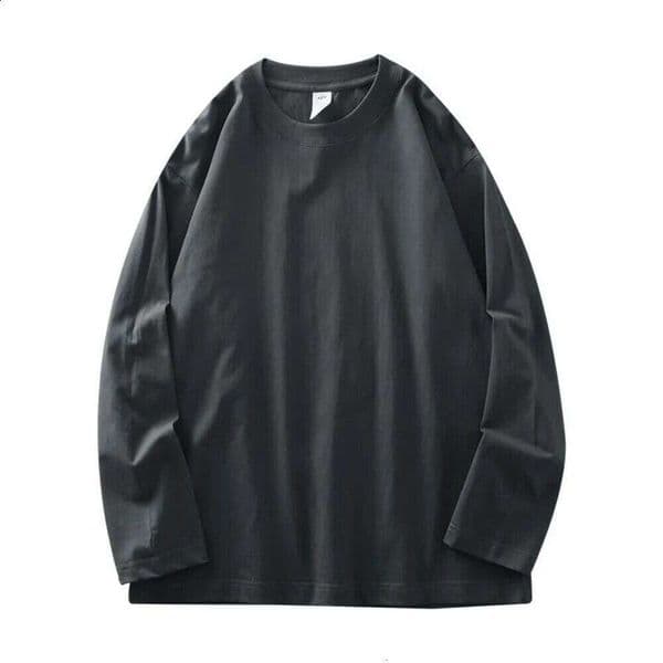 DUKEEN Mens 260G Long Sleeve T Shirts Spring Pure Cotton Solid Color Basic Crew Neck Undershirt Mens Loose Tops 11 Color 260530 Bf3