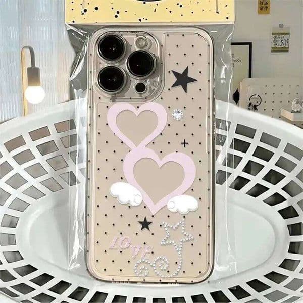 Lovely Pink Heart Wing Phone Case For iPhone 16 15 14 13 12 11 Pro Max 17 Air Mini XSMax XS XR X 7 8 Plus Y2k Soft Back Cover