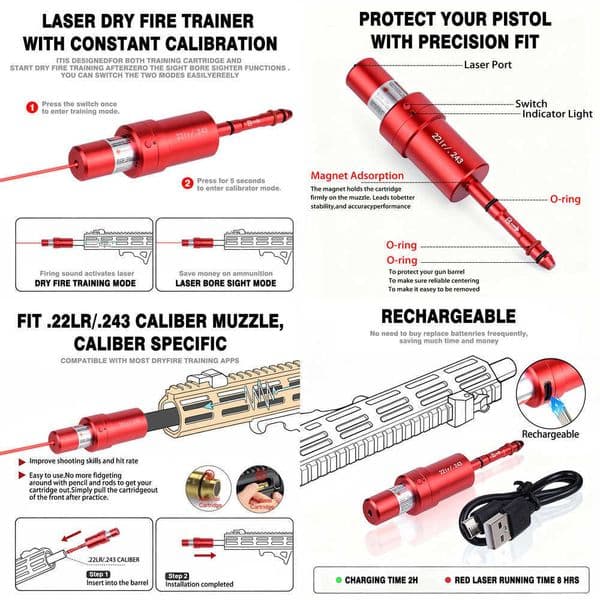 9mm 38SPL 22LR 12GA CAL177 7mm 65mm Training Bullet Bore Sight Voice Controlled Laser Dual-purpose for Training and Calibration X260529