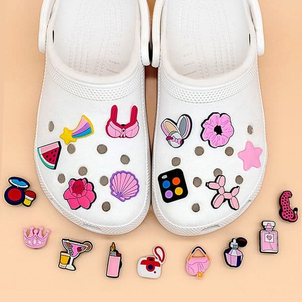 Cute Pink Girly Shoe Charms Makeup Perfume Handbag PVC Clog Decorations Aesthetic Fashion Sandals Pins