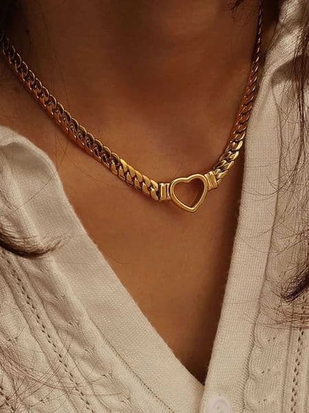 Gold 1pcs Fashion 18k Plated Waterproof Stainless Steel Vintage Funky Personalised Cool Style Shaped Unisex Necklace M260601