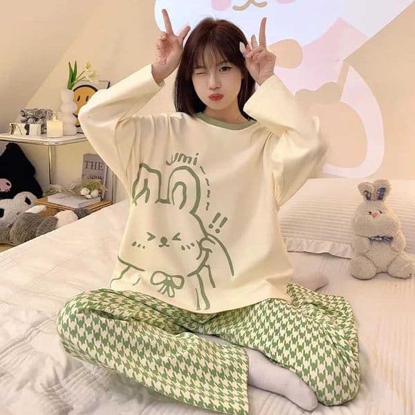2025 New Spring and Fall Pajamas Womens Models Long-Sleeved Big Yards Thin Section Cartoon Cute Girls Student Pajamas Home Wear L260525
