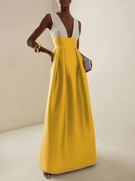 Casual Dresses Krisstargirls 2026 Women Elegant Evening Maxi Dress High Waist Deep V Neck Sexy Cocktail Party Wedding Guest