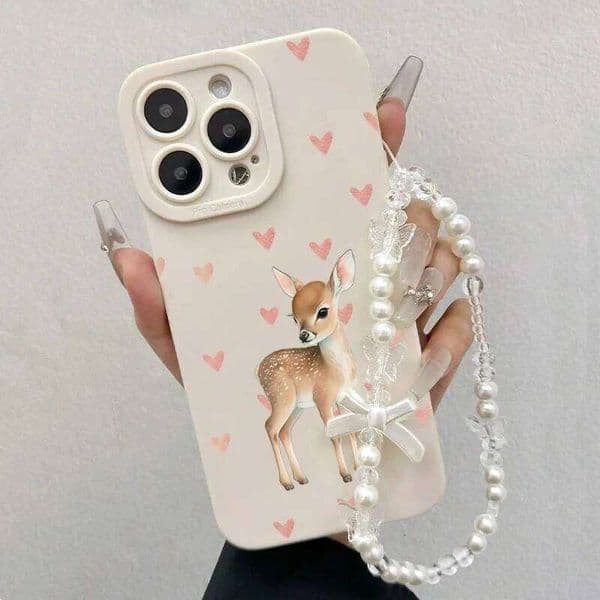 Cute Heart Deer Pattern With Lanyard Phone Case For Samsung Galaxy S26 ultra plus S25 S24 S23 S22 S21 A56 A55 A54 A36 A26 Cover