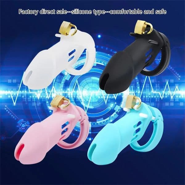 101 2026 adult toys New Male Silicone Cock Prison Chastity Device Cages Sex Toys Penis Belt Lock With Five Rings Standard Short Cage 101