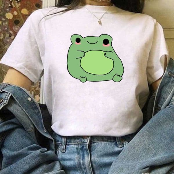 Breathable Summer Cute Little Frog Animation Print T-shirt Womens Trendy Short-Slved Skateboard Summer polyester fabric