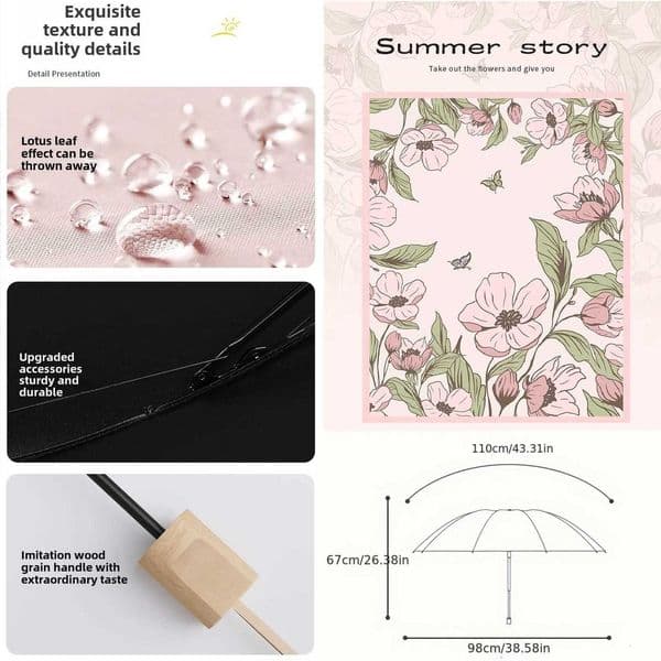 Elegant UPF50 Umbrella Romantic Flower Language UV Protection Umbrella Vinyl Coating Rain Parasol Sun Shade Folding UmbrellasJ260601
