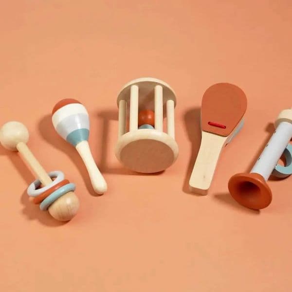 2026 New Wooden Mouse Holding Bell Early Education Music Pacifier Baby Grabbing Wooden Toy Toys 11
