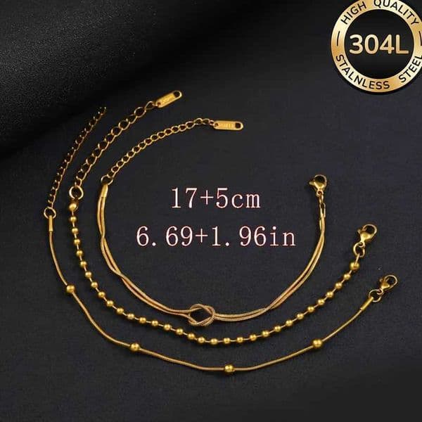 304L Stainless Steel 18k Goldplated Knot Beaded Bracelet Set Women Summer Beach Wear Adjustable Stackable Chain Jewelry Gift C260601