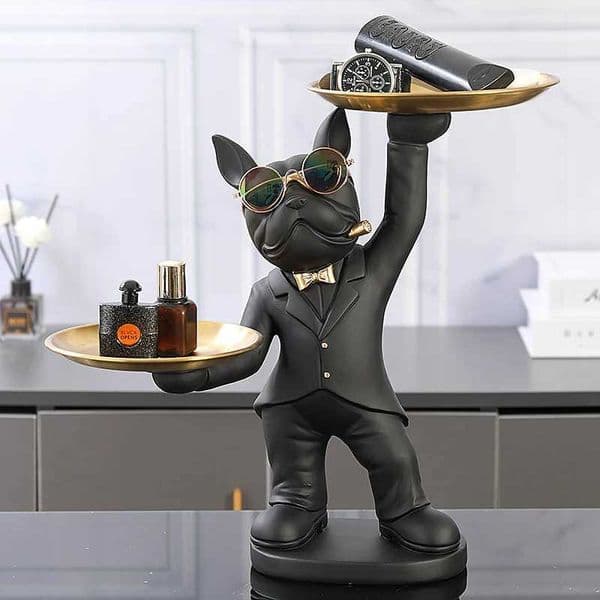 Decor Resin Sculpture French Bulldog Butler with Tray Nordic Decor Sculpture for Live Room Statue for Decor Gay FigurineL260601