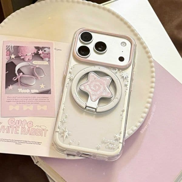 Fold Glitter Korean Stars Magnetic Holder Phone Case For iPhone 17 16 15 14 13 12 Pro Max Clear Shockproof Protective Soft Cover Z260601