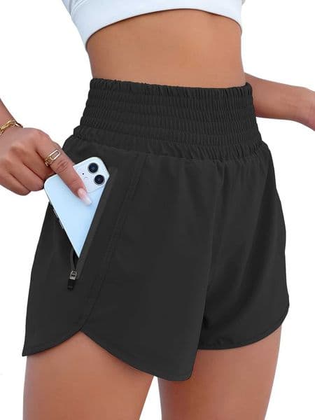 Womens High-Waist Elastic Running Shorts with Pockets Quick-Dry Exercise Sports Shorts C260601