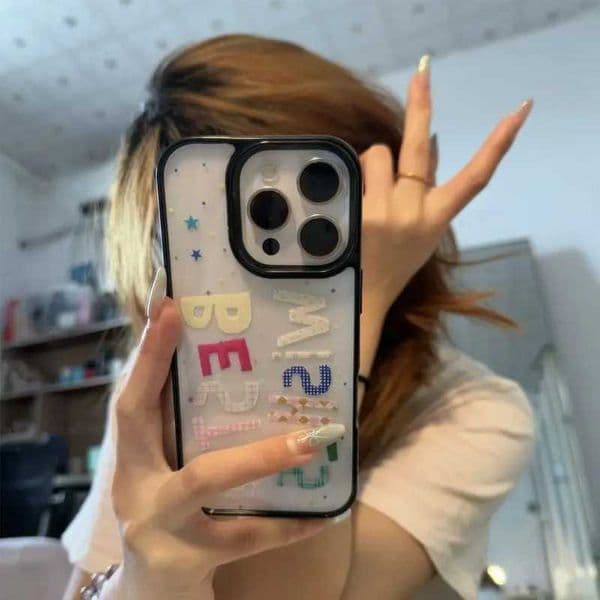 Colorful Korean Cute Letter Bestie Case for iPhone 17 16 15 14 13 12 11 Pro Max 15 16 Plus Shockproof Clear Cute Aesthetic Cover Z260601