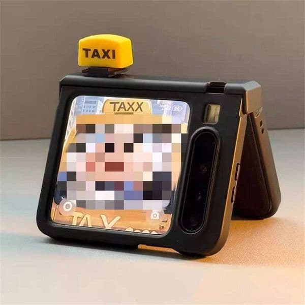 INS HOT 3D Taxi Trendy Phone Case Samsung Galaxy Flip 7/6/5/4 Cute Black Back Cover For Motorola 60 Razr 50 40 Ultra