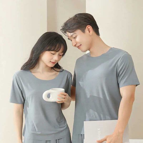 Pajamas Men Round Neck Short Sleeve Shorts Set Non-marking Ice Silkschool Pajamas Shorts Easy to Wash Solid Colour Large Size 3x L260525