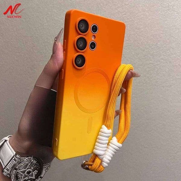 Luxury Gradient Color Magnetic Case for Samsung Galaxy S26 S24 S23 S22 Ultra S25 Plus Liquid Silicone Hand Chain Cover