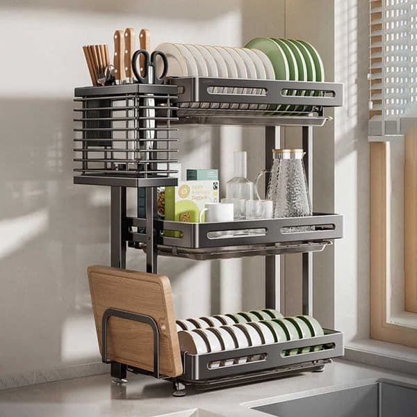 Steel 304 Stainless Folding Draining Bowl and Dish Rack Kitchen Multifunctional Storage Rack Multi-layer Bowl Cabinet for Storing Bowls and ChopsticksL260601