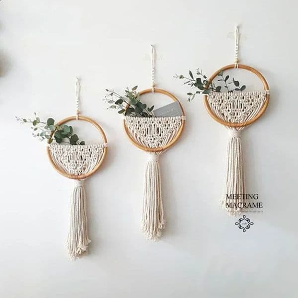 Macrame Wall Hanging Nordic Ins Door Wall Decoration Home Background Round Wall Tapestry Woven Flower Pot Dorm Room Decor 260528