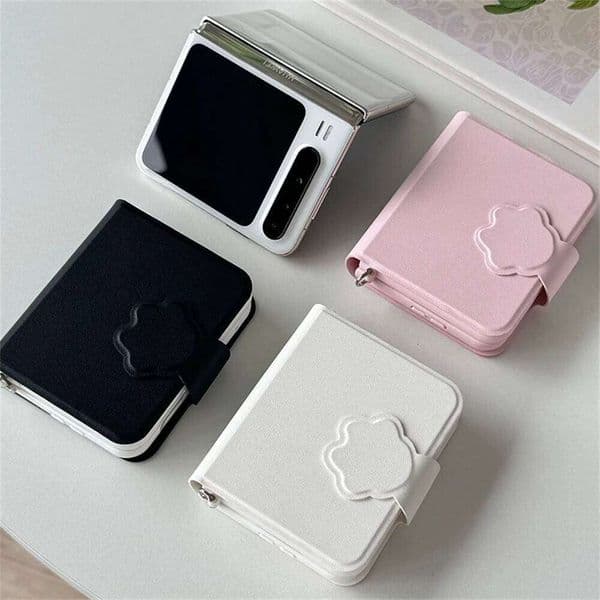 Cute Cat Paw Notebook Style Simple Phone Case Samsung Galaxy Z 7 Flip 6/5 For HuaWei Pura X Leather Full Coverage Cover
