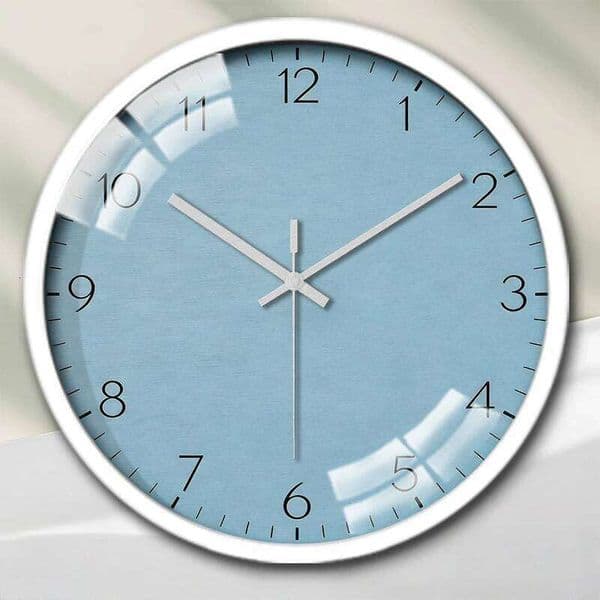 Light Blue Metallic Round Silent Hanging Wall Clock, Suitable For Living School, Study Room, Bedroom, Children's Gifts. 26Y0601