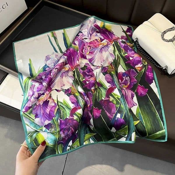 2024 Real Silk Square Scarf Women Designer Floral Print Neckerchief Female Luxury Shawl Hijab Bandana Headband Q260601