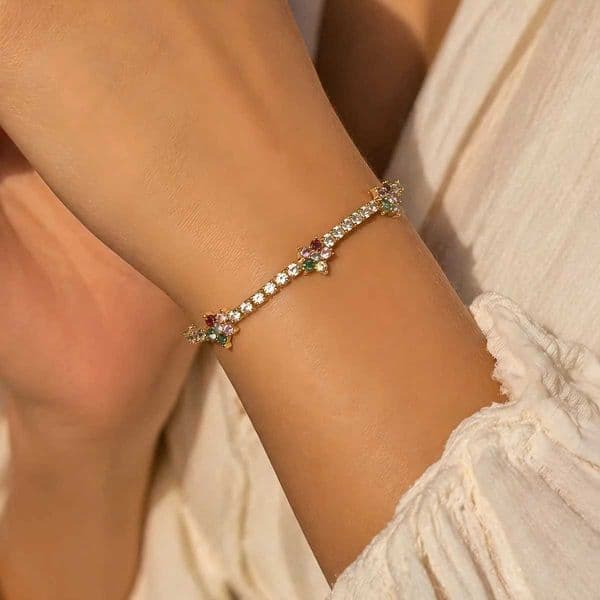 Multi-Color 5-Petal Flower Bracelet Stainless Steel Micro Pave Zirconia Charm Bangle for Women Minimalist Wedding Gift Idea C260601