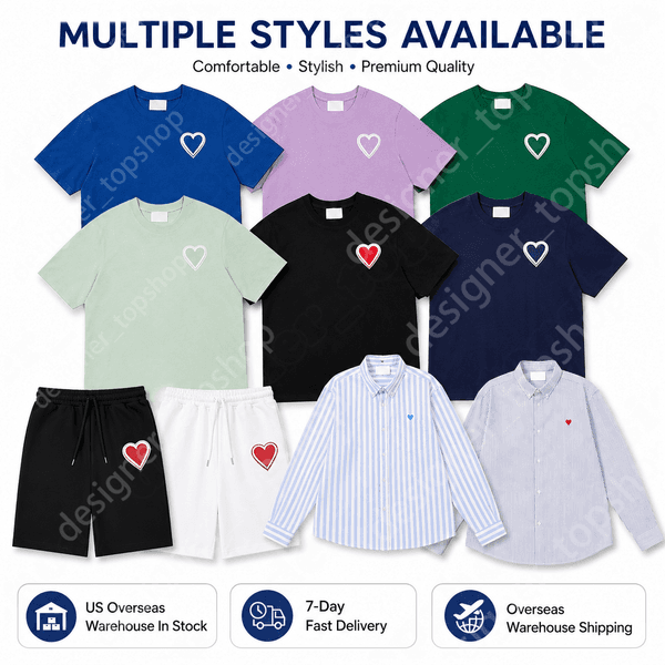 designer Amily mens t shirt amii chemise love heart tshirts women embroidered badge tees y2k graphic tee fabric printing colorful fashion Loose form simple tee WPZ6