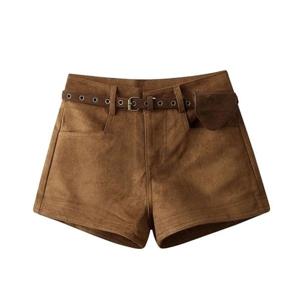 Womens Brown Y2k Micro Suede Shorts 2000s Vintage Harajuku Aesthetic Oversize High Waist Mini Booty Short Pants 260529