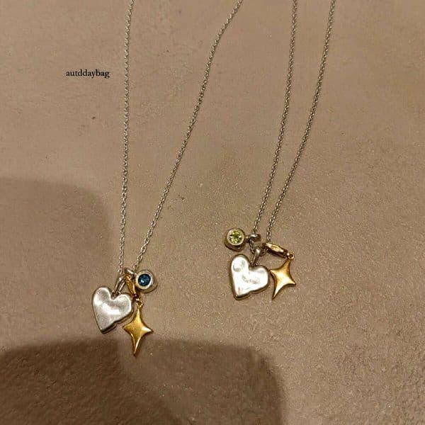 Detachable Heart-Shaped Starburst Imitation Green Sparkling Diamond Pendant Necklace for Women 2025 New Model High-End Light Luxury Niche Collarbone Chain