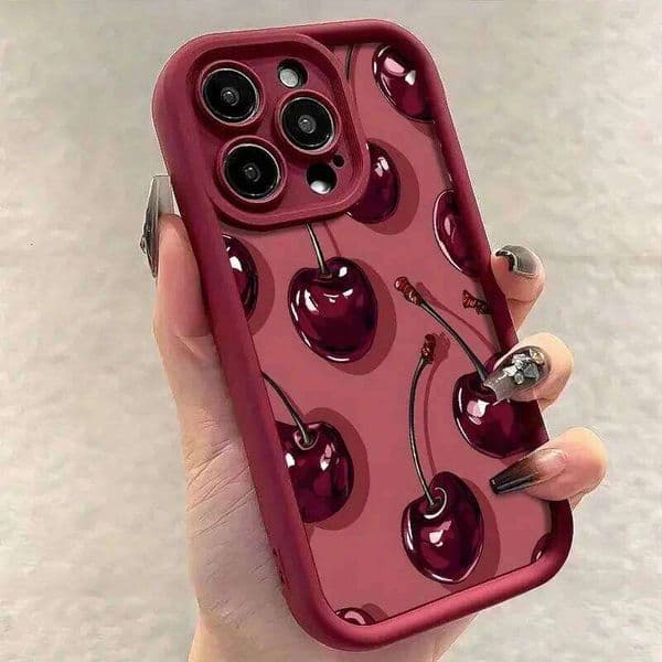 Luxury Wine Red Cherry Print Case for IPhone 15 17 Air 14 13 12 11 Pro Max 16 Plus Shockproof Silicone Phone Cover W260601