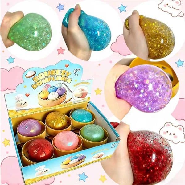 Glitter Hot 1-12pcs Glitter Dumpling Dumpling Squishy with Box Dumplings Sensory Squeeze Toy for Stress Relief Z260601