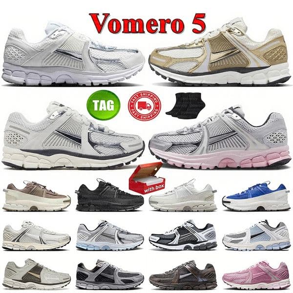 Designer Shoes Vomero 5 For Men Women Vomero5 Metallic Silver Gold Chrome Toe Pink Foam Vast Grey Black White Athletic Running Shoes Outdoor Sports Trainers