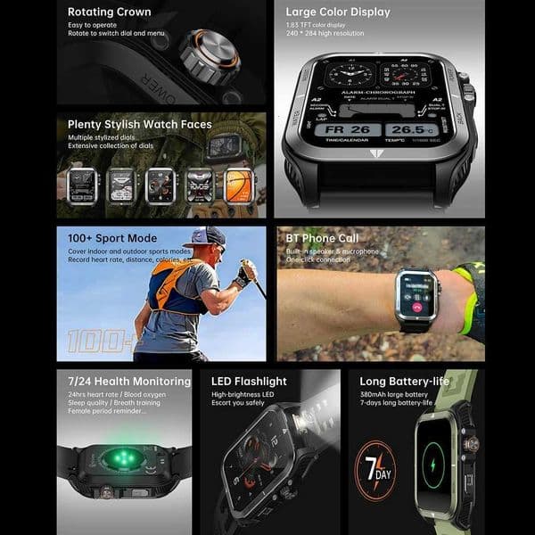 2026 New Smart Watch for Men Wen 183 with 100 Sport Modes IP68 Waterproof Pedeter Rate Monitor for Android iOS J260601